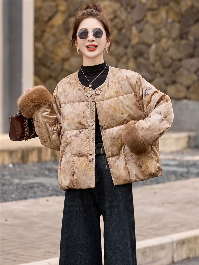 新中式90提花羽绒服2025年冬季新款高级感优雅气质白鸭外套,女装羽绒服,玖莱伊