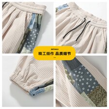 日系2024秋冬款撞色拼接灯芯绒束脚运动休闲潮牌卫裤8801-P50控69图片