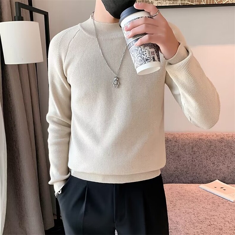 不规则流苏半高领纯色毛衣男英伦修身保暖简约款打底线衫潮M844,男装针织衫/毛衣,星座1116A-2（原606A-1）