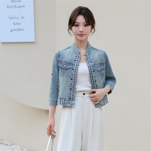欧洲站设计感重工钉珠牛仔外套女2024春季新款新中式时尚百搭上衣图片