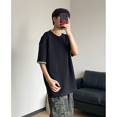 抖音得物二开240克宽松纯棉美式高街痞帅贝壳绣花工艺短袖T恤，男装T恤，电商A486-1