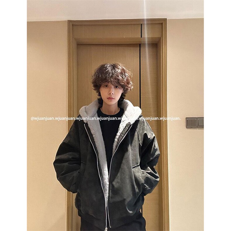 现货高品质美式高街冬季重磅座山雕大毛毛领pu皮棉衣男女加厚外套,男装皮衣,电商A486-1