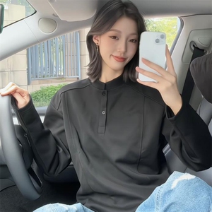 抖音得物品质美式高街重磅曼巴棉拼接cleanfit亨利领卫衣长袖T恤图片