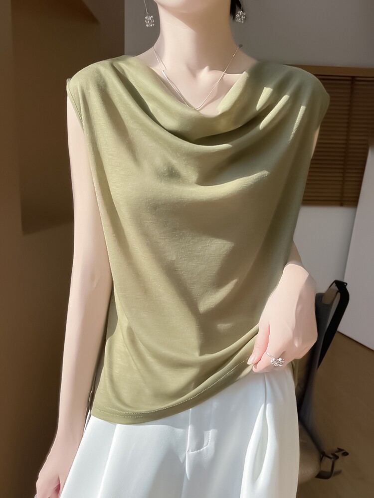 简约时尚无袖女士春季新款宽松遮肚百搭打底背心,针织衫/毛衣,绒宛羊绒