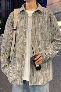 特批P45无差价秋新大码美式复古扎染渐变翻领长袖衬衫男外套C2542图片