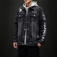 jk818-p80M-5XL黑墙ins牛仔夹克绣花破洞大码男日系CITYBOY，男装夹克，星座103A