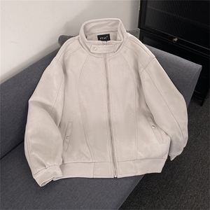HY225-P70仿麂皮绒立领夹克男女潮牌情侣装春秋季休闲