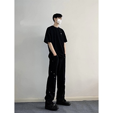 B221美式ins高街暗黑情侣同款小众铆钉牛仔裤LK22021-P60控78，男装牛仔裤，电商B221