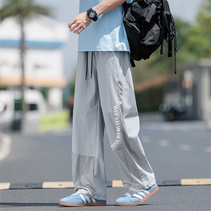胖胖哥港风潮流薄款休闲裤男秋季大码宽松百搭潮流运动工装长裤图片