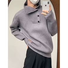 长袖潮宽松型套头针织衫毛衣高领纽扣设计上衣立领春季M6038，男装针织衫/毛衣，星座1116A（原606A-3）