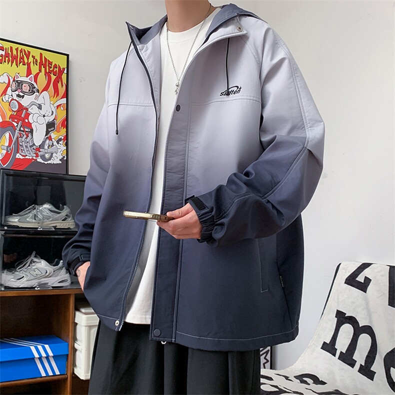 秋冬防水连帽扎染渐变颜色夹克外套冲锋衣宽松版型JK9262P-75,男装夹克,电商A128