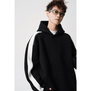 得物二开拼接加绒卫衣男连帽套头时尚外套A266-WY90-P50加绒60
