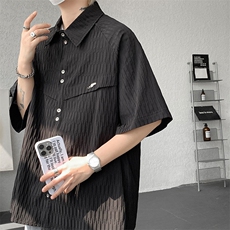 CS1140特-特批40控78肌理纹oversize宽松情侣短袖短袖大码衬衫，男装T恤，电商A059