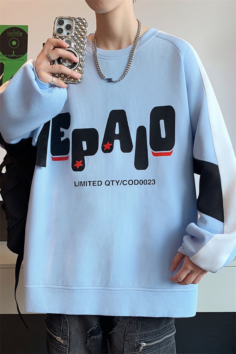 秋款潮流时尚男生长袖t恤印花衣服男港风圆领卫衣A436-215-P48,男装T恤,电商A436