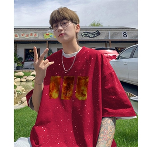 可48小时发货支持抖音得物来样二开 美式满天星亮片短袖T恤MTX632图片