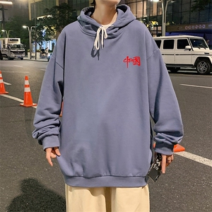 WY2276-P35加绒款-P40纯棉连帽卫衣男大码运动帽衫宽松薄外套男