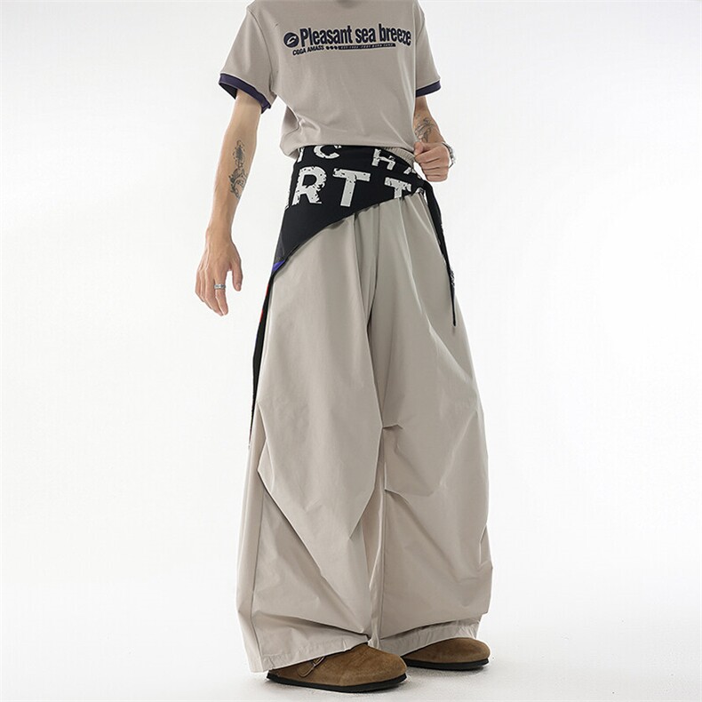 8XL-M美式复古撞色屁帘工装伞兵裤男褶皱设计感宽松阔腿裤P68,男装休闲裤,电商D206-1