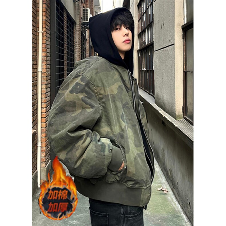 迷彩棉服男款冬季ma1飞行员夹克连帽假两件棒球服外套MG01,男装夹克,星座1116A（原606A-3）