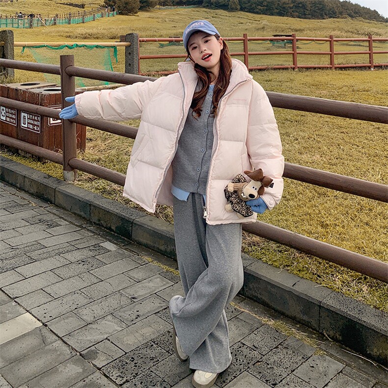 粉色短款羽绒服女短款2024冬季新款高级感超好看白鸭绒加厚面包服,女装羽绒服,2C127
