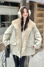 现货！放心推！羊羔毛拼接羽绒服女2025冬新款派克服加厚保暖外套，女装羽绒服，慧尚2-185