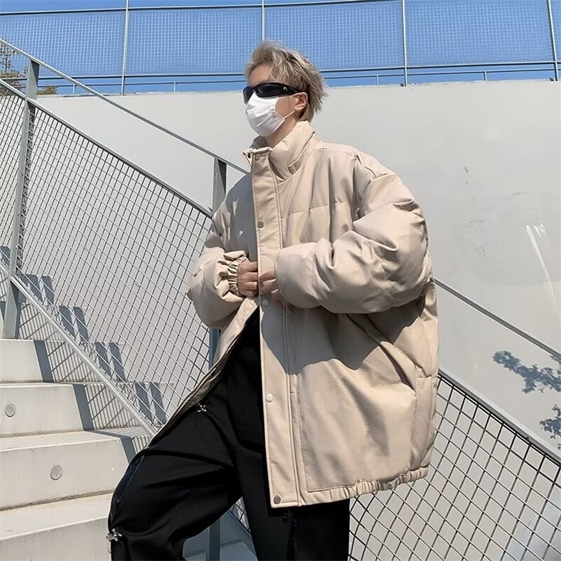 PU皮棉服男冬季加厚保暖宽松立领拉链宽松棉服外套MY163-P90,男装棉衣,星座1001-1