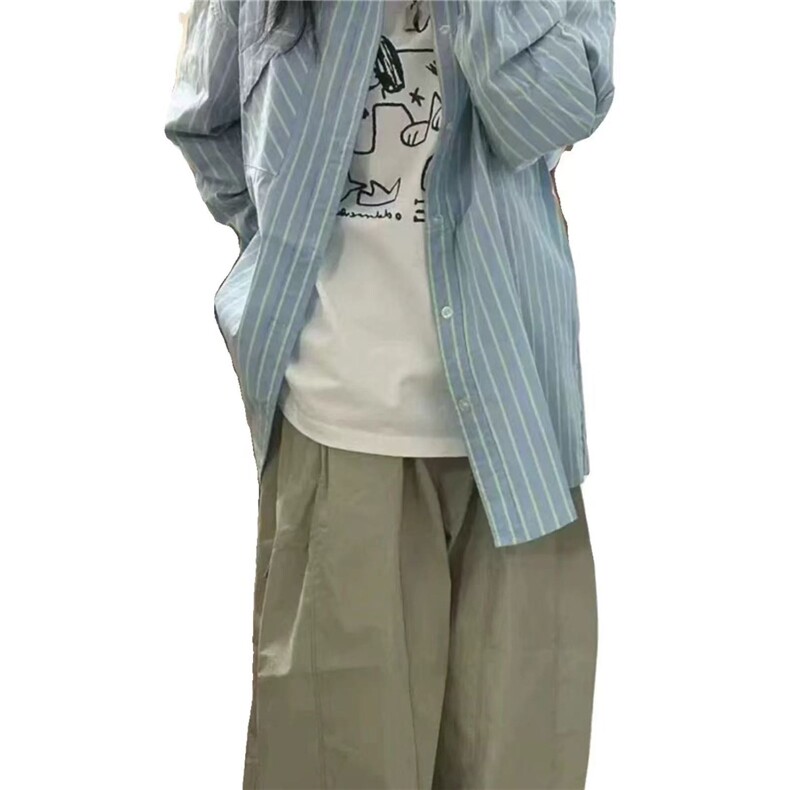 条纹衬衫女2025春夏新款蓝色条纹高级感别致宽松防晒叠穿衬衣外套,男装防晒衣,星座1210-1
