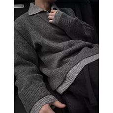 复古假两件v领毛衣男款冬季翻领老钱风针织衫慵懒上衣5012-P70，男装针织衫/毛衣，星座1001-1
