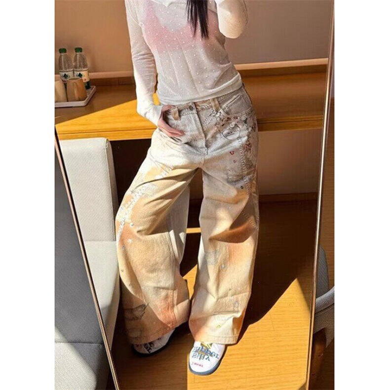 彩色喷绘重工印花牛仔裤男女设计小众宽松直筒阔腿裤LB30900-P63,男装牛仔裤,星座1008