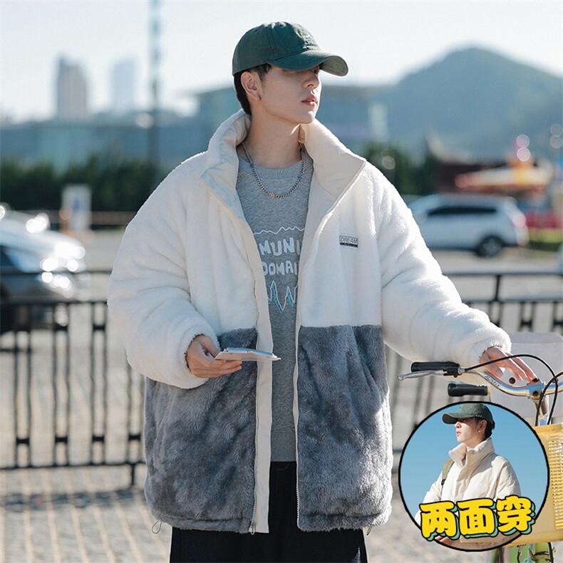 主推十万现货韩版羊羔毛拼接图案保暖摇粒绒棉衣外套MY9073-P80,男装棉衣,电商A128
