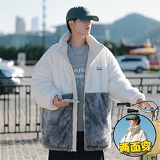 主推十万现货韩版羊羔毛拼接图案保暖摇粒绒棉衣外套MY9073-P80，男装棉衣，电商A128