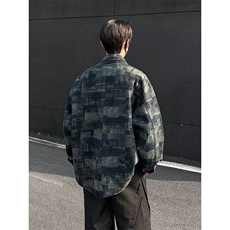 复古格纹牛仔外套男春2025新款潮牌休闲衬衫夹克上衣服W6472-P72，男装夹克，星座412-3
