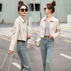 配裙子的皮夹克上衣女短款春秋新款2025时尚小个子机车服皮衣外套，女装皮衣，魅丽静蓝