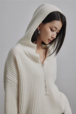 秋冬新款纯色时尚潮流宽松连帽针织衫女，女装针织衫/毛衣，特麦惠羊绒