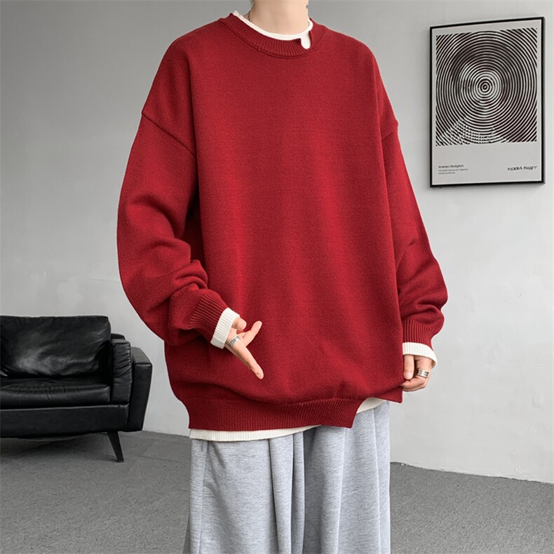 8XL-M假两件毛衣秋冬美式复古设计感针织衫慵懒线衣外套MY1505P68,男装针织衫/毛衣,电商B238