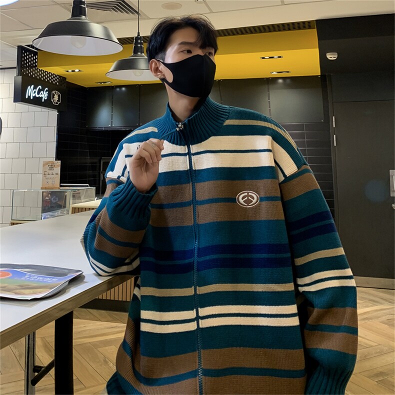 B211-P522024新款条纹立领开衫毛衣男秋冬慵懒潮牌百搭针织衫,男装针织衫/毛衣,星座512-6