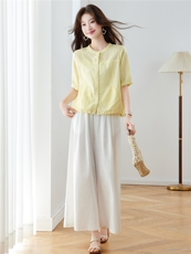 现货2026年夏季通勤休闲风时尚大方优雅透气女士圆领衬衫裤子套装，女装套装/套裙，木子恋