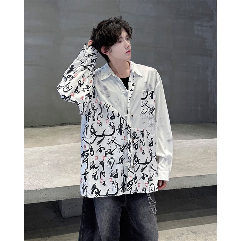 CS1152-特批38控68秋季新款新中式撞色拼接长袖冰丝衬衫大码男,男装衬衫,电商A059