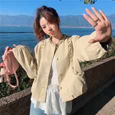 【新品】【有货】2026春季米黄色花边皮衣C5802P165K268，女装皮衣，2D113