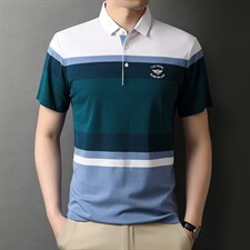 短袖T恤男夏季薄款翻领半袖中老年爸爸装衣服条纹t恤免烫透气上，男装T恤，电商B212（原钱塘6029）