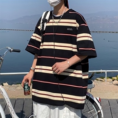 美式潮牌复古条纹短袖T恤男女街头宽松百搭休闲GT108P23，男装T恤，星座1116-2