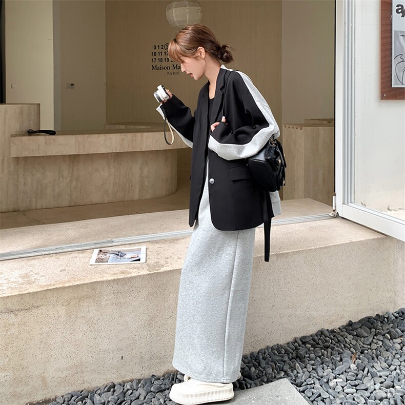 设计感拼接撞色西装套装裙女秋季2025年新款休闲韩系半身裙两件套,女装套装/套裙,2C115