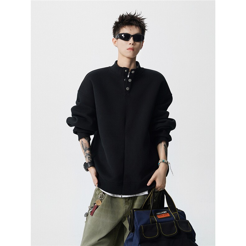 可二开美式半拉链领扣子设计M-5XL大码立领卫衣男WY78103P65控98，男装卫衣，星座227-7