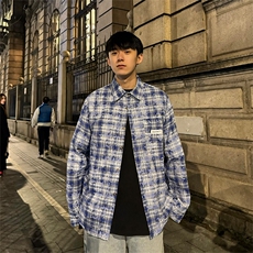 有货（自家图）扎染格子衬衫宽松潮牌痞帅格纹外套CS002-批55控68，男装衬衫，星座218-5
