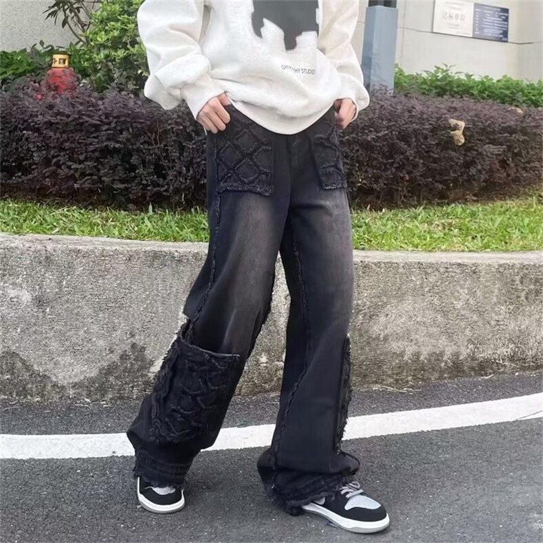 美式高街复古多口袋牛仔裤男女直筒宽松休闲长裤KB97-P70,男装牛仔裤,星座1109-3