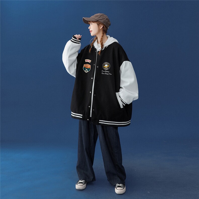 中性风2023秋季新品卡通印花百搭宽松夹克情侣棒球服G87P65控78,男装夹克,A247A