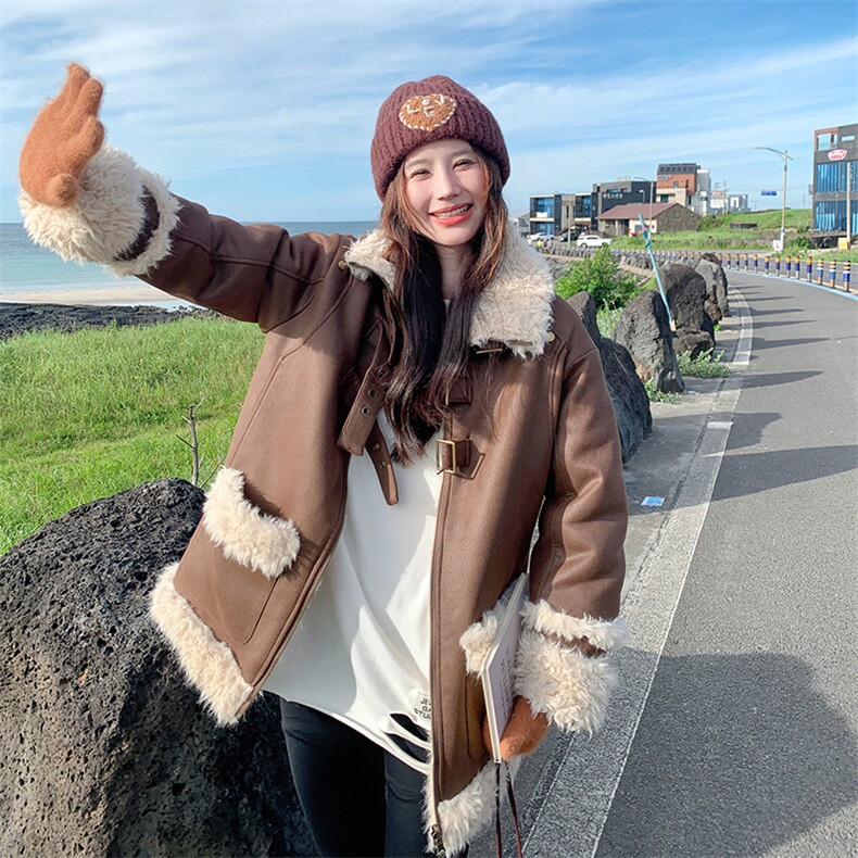 2024年冬季新款皮毛一体羊羔毛外套女0150,女装羊羔毛/颗粒绒,浙宝069