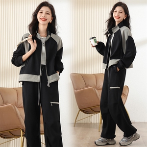 时尚欧货休闲运动服女秋高级感拉链卫衣开衫阔腿工装裤，女装短外套，梦懿尔