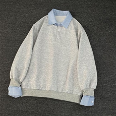 抖音得物高品质26春装美式高街假两件衬衫领长袖卫衣POLO领打底衫，男装T恤，电商A486-1