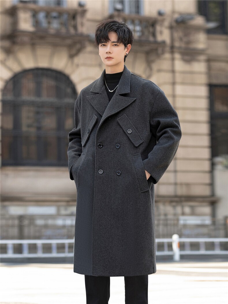 2W件得物精品毛呢大衣男中长款风衣男长款F1722-P115外景B,男装风衣,星座401