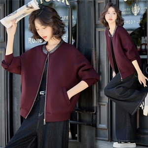 休闲风亮片刺绣圆领棒球服外套女2025秋季新款小个子百搭夹克上衣图片